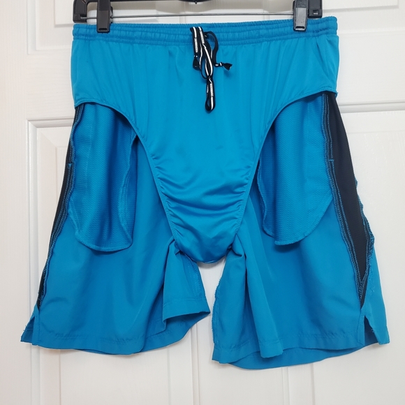 XL Turquoise & Gray NIKE Running Lined Gym Shorts Dri Fit Mens - Picture 8 of 8